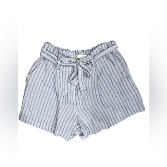 LOFT Pants - LOFT Linen Blend Striped Tie-Waist Shorts Blue Size Small EUC